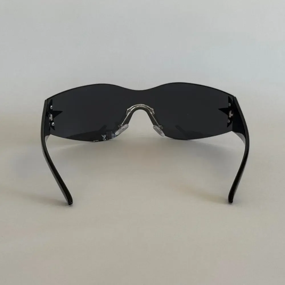 Y2K Star Shaped Black Silver Sunglasses Unisex Bold Streetwear UVA UVB